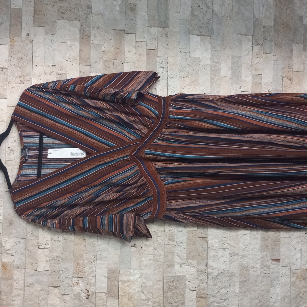 BloomChic Striped Maxi Dress in Brown, Blue, Cream